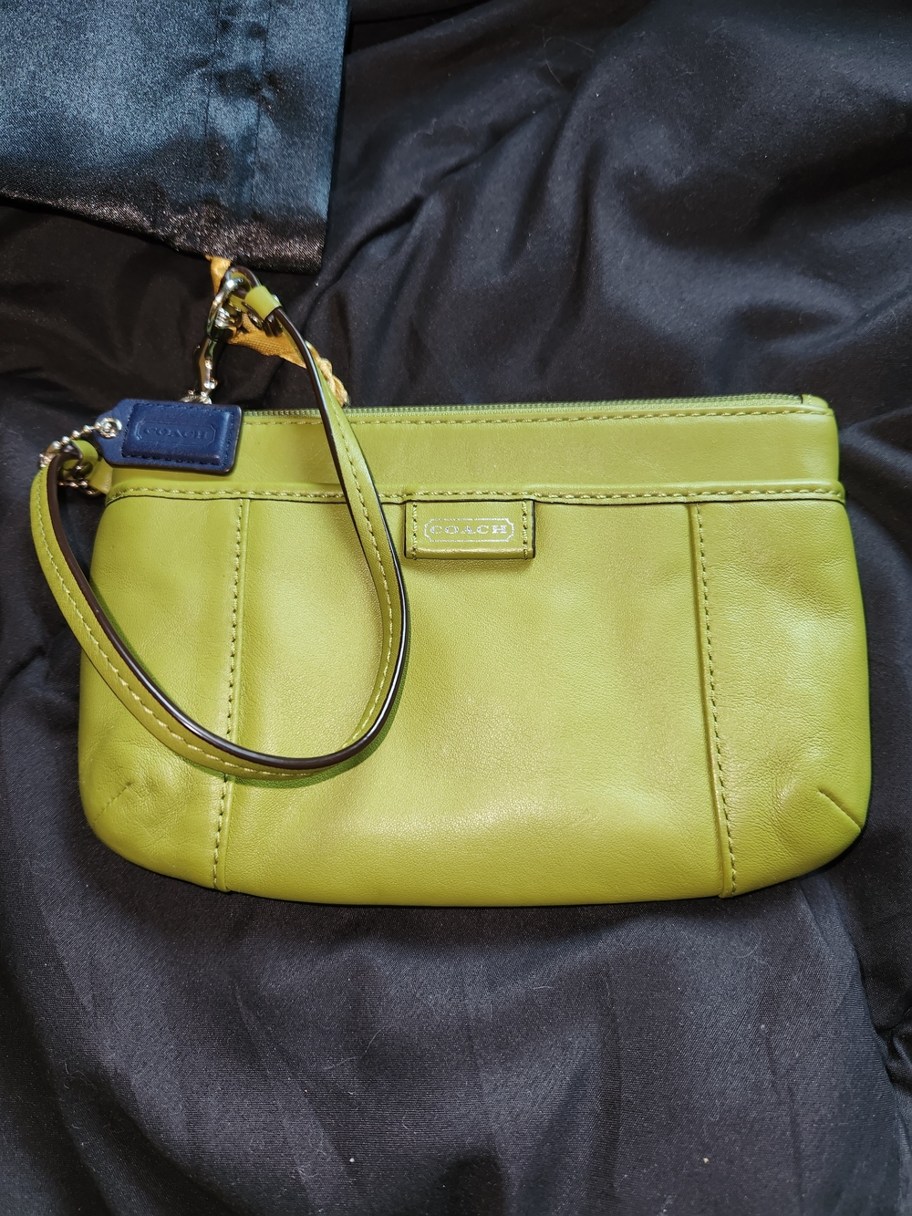 Coach Lime Green Leather Wristlet with Detachable Strap